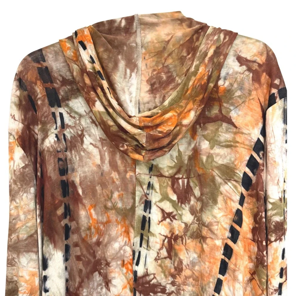 Coin 1804 3X Hooded Duster Kimono Tie Dye Waterfall Earth Tone Anthropologie - Picture 5 of 9